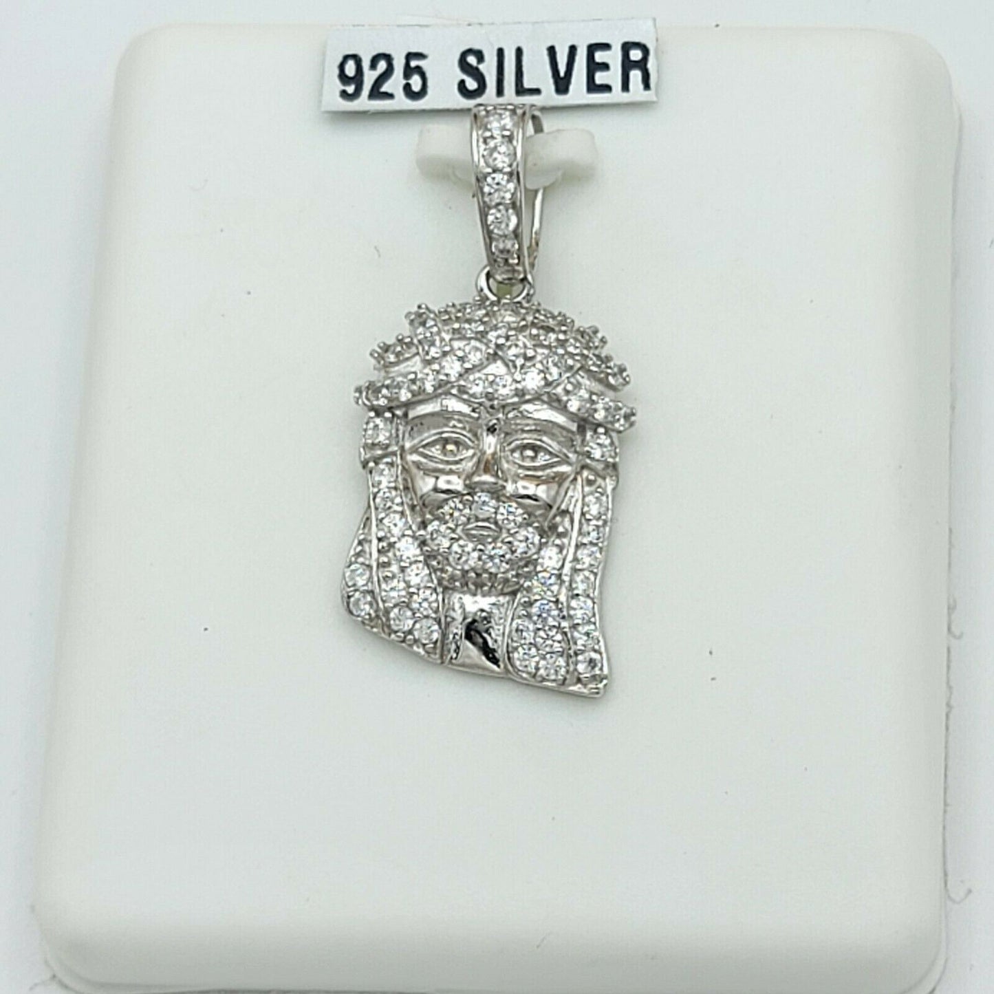 Solid 925 Sterling Silver. Jesus Face Pendant Necklace w chain. Hip Hop Jewelry