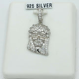 Solid 925 Sterling Silver. Jesus Face Pendant Necklace w chain. Hip Hop Jewelry