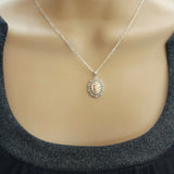 Solid 925 Sterling Silver. Our Lady Guadalupe 2 Color Pendant Necklace. Virgen