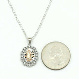Solid 925 Sterling Silver. Our Lady Guadalupe 2 Color Pendant Necklace. Virgen