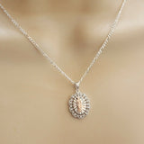Solid 925 Sterling Silver. Our Lady Guadalupe 2 Color Pendant Necklace. Virgen