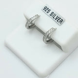 Solid 925 Sterling Silver. Tiny Small Round CZ Hoops Earrings. Unisex. 12mm D - 1.8mm