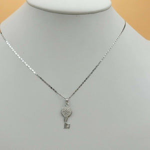 Solid 925 Sterling Silver. Double Sided Saint Benedict Key Pendant Necklace San Benito