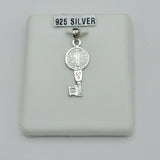 Solid 925 Sterling Silver. Double Sided Saint Benedict Key Pendant Necklace San Benito
