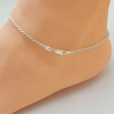 Solid 925 Sterling Silver. Rope Style Chain Anklet Bracelet. Tobillera.