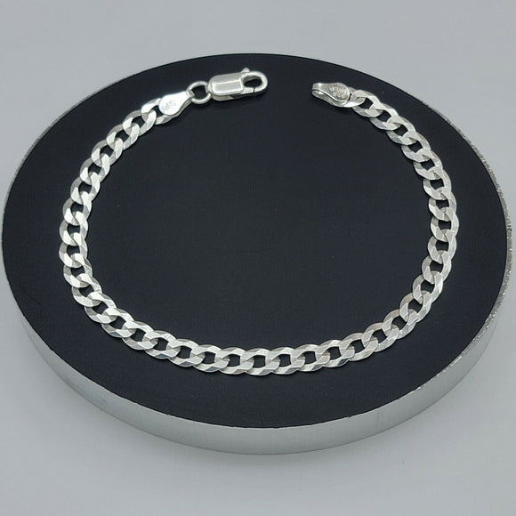 Solid 925 Sterling Silver. Curb Cuban Chain Bracelet - 5.2mm. Unisex