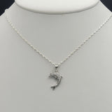 Solid 925 Sterling Silver. Cute Dolphin CZ Pendant & Chain