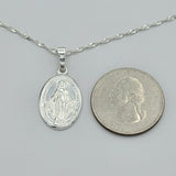 Solid 925 Sterling Silver. Miraculous Medal Pendant & Chain Necklace Milagrosa