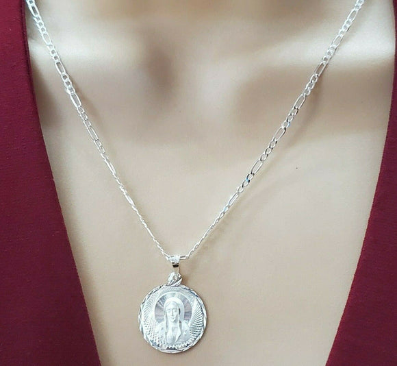 Solid 925 Sterling Silver. Our Lady Guadalupe Pendant Necklace. Virgen Guadalupe