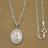 Solid 925 Sterling Silver. Saint Jude Apostle Pearl 2 Tone Pendant Necklace Judas