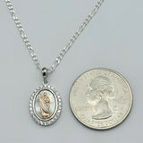 Solid 925 Sterling Silver. Saint Jude Apostle Pearl 2 Tone Pendant Necklace Judas