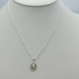 Solid 925 Sterling Silver. Saint Jude Apostle Pearl 2 Tone Pendant Necklace Judas