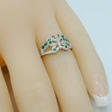 Solid 925 Sterling Silver. Green Butterfly Ring with CZ Stones.