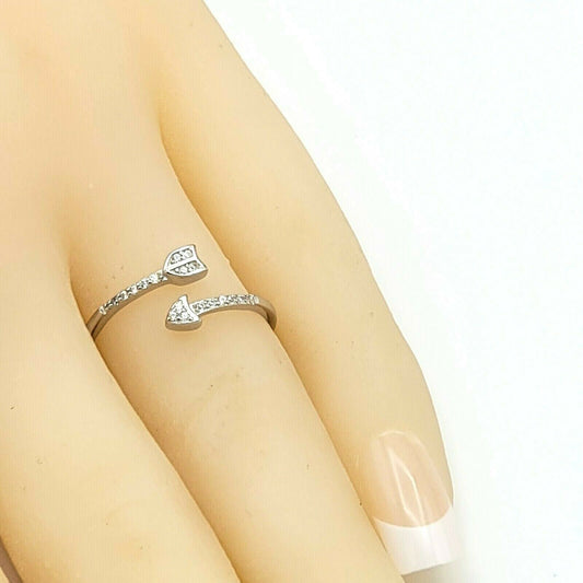 Solid 925 Sterling Silver. Arrow with Cubic Zirconias Ring. Open Pointed