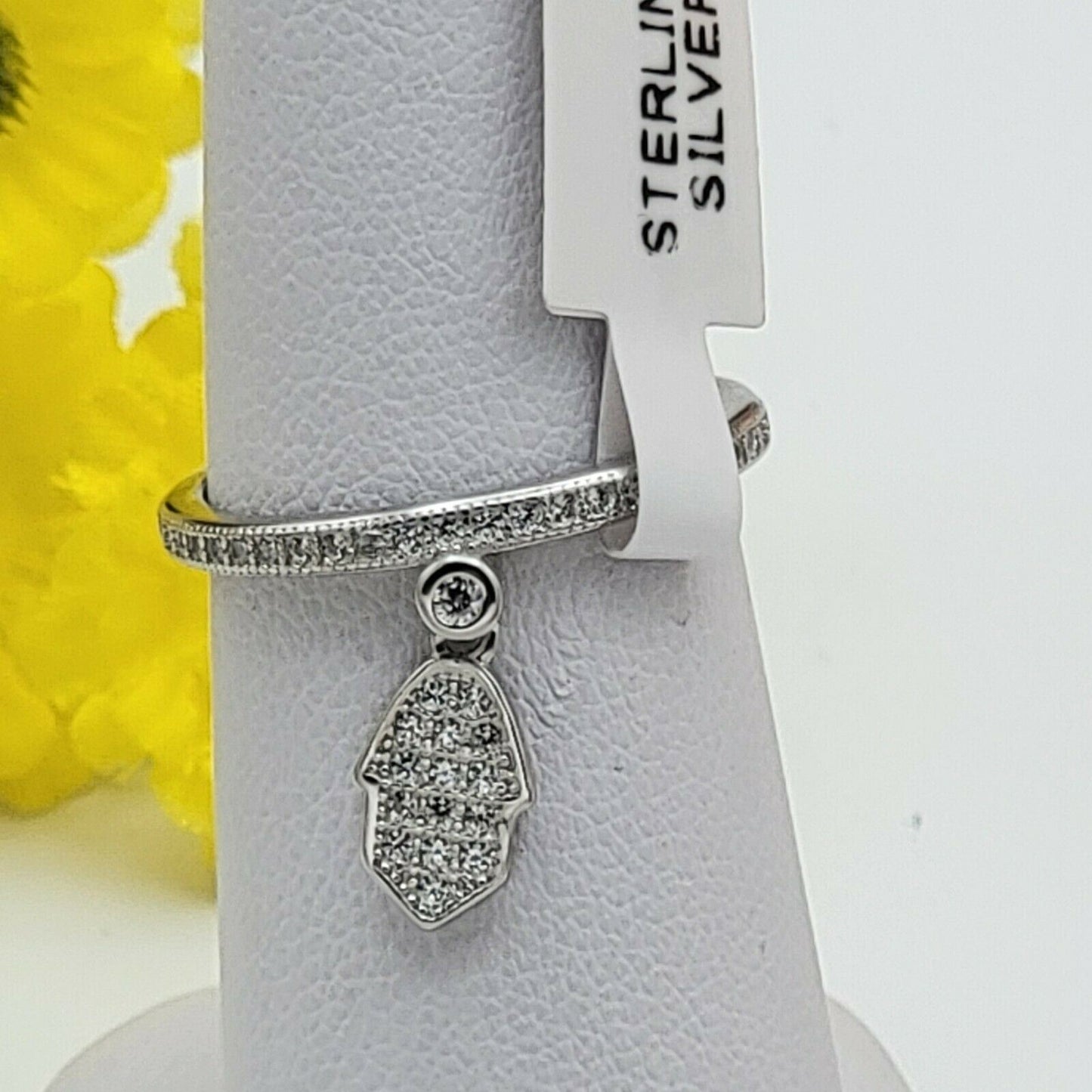 Solid 925 Sterling Silver. Micro Pave Cubic ZC Band Hamsa Hand Ring