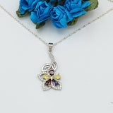 Solid 925 Sterling Silver. Multi-Color Flower Pendant Necklace.  Gift Women