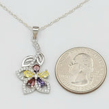 Solid 925 Sterling Silver. Multi-Color Flower Pendant Necklace.  Gift Women