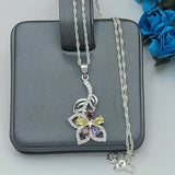Solid 925 Sterling Silver. Multi-Color Flower Pendant Necklace.  Gift Women