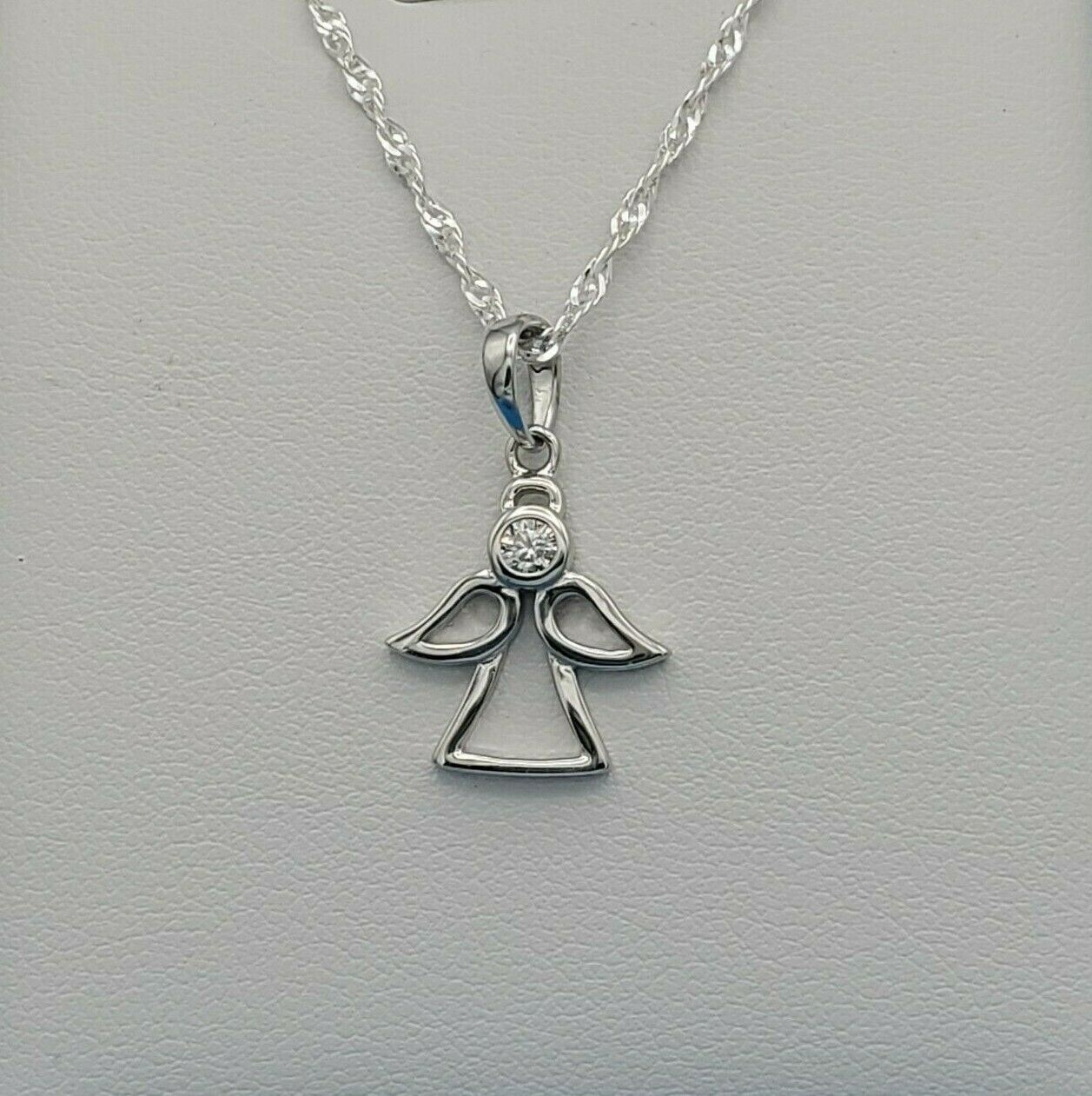 Solid 925 Sterling Silver. My Cute Little Angel CZ Pendant & Chain Jewelry