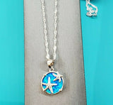 Solid 925 Sterling Silver. Blue Opal Starfish Pendant with 18" chain. Jewelry