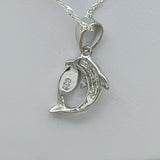 Solid 925 Sterling Silver. Opal Blue Dolphin CZ Pendant & Chain.