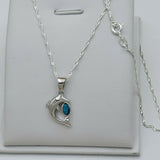 Solid 925 Sterling Silver. Opal Blue Dolphin CZ Pendant & Chain.