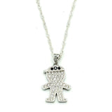 Solid 925 Sterling Silver. Clear CZ Boy Pendant & Chain. PROUD BOY MOM