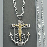 Solid 925 Sterling Silver. Jesus Cross Crucifix Two Toned Pendant Necklace Unisex