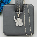 Solid 925 Sterling Silver. CZ Cute Elephant Pendant & Chain.