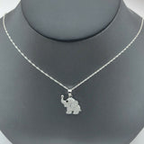 Solid 925 Sterling Silver. CZ Cute Elephant Pendant & Chain.