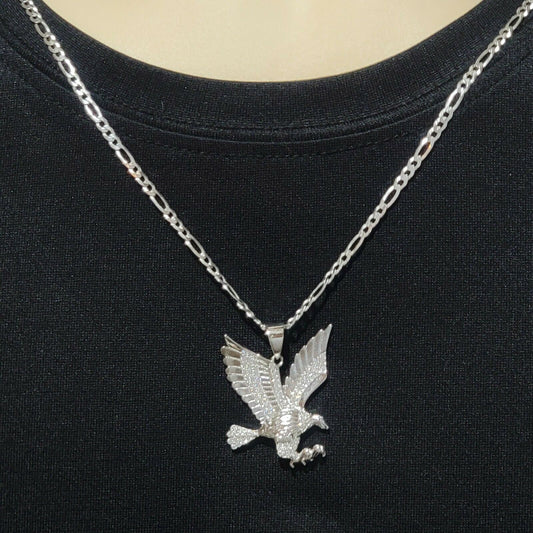 Solid 925 Sterling Silver. CZ ICY BLING EAGLE PENDANT (Optional Chain)