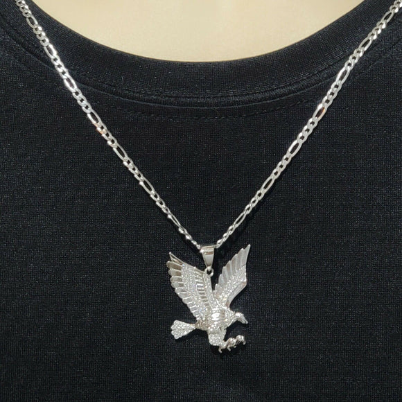 Solid 925 Sterling Silver. CZ ICY BLING EAGLE PENDANT (Optional Chain)