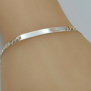 Solid 925 Sterling Silver. Curb Link ID Chain Bracelet - 4.5mm. Unisex