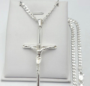 Solid 925 Sterling Silver. Cross Crucifix Pendant Necklace Unisex