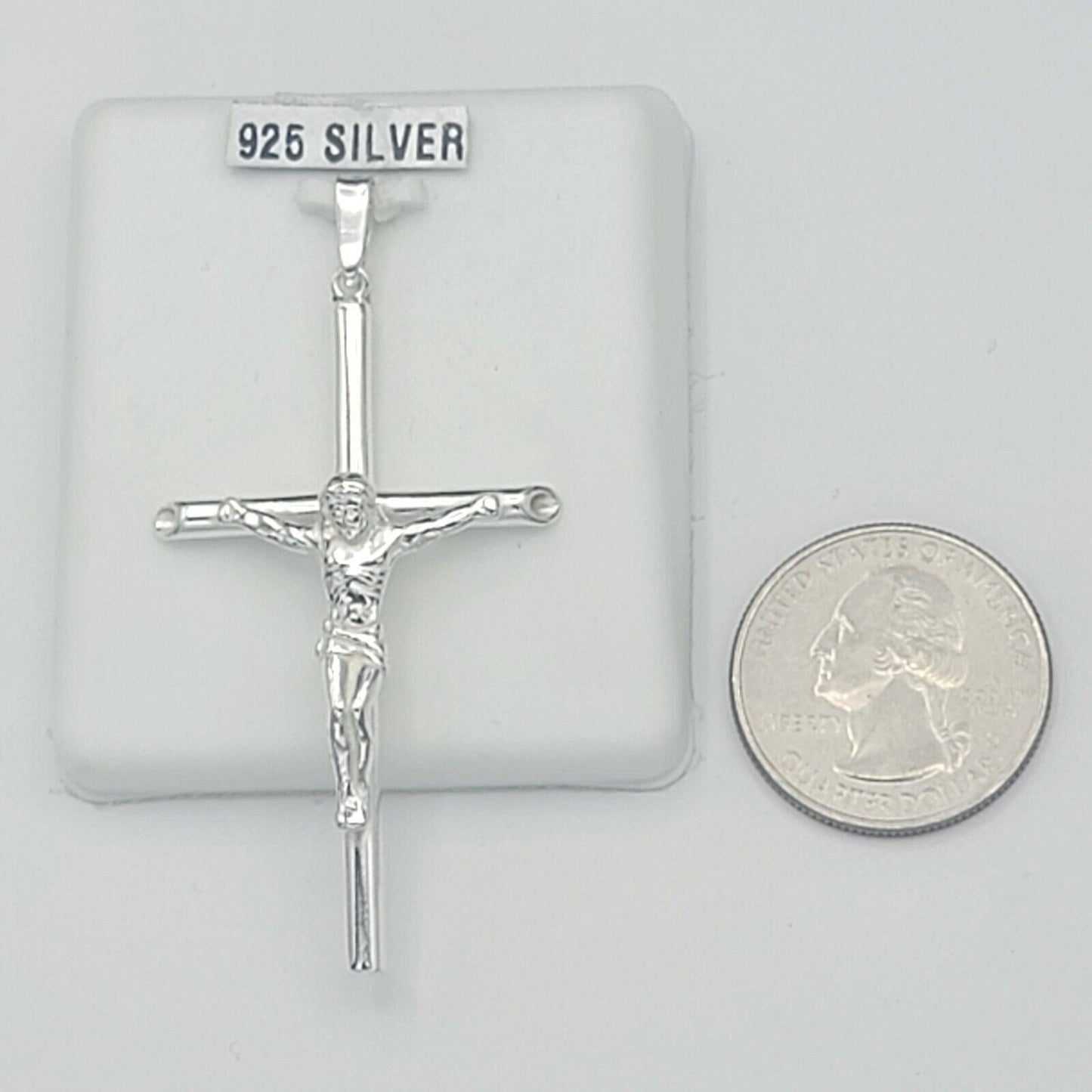 Solid 925 Sterling Silver. Cross Crucifix Pendant Necklace Unisex