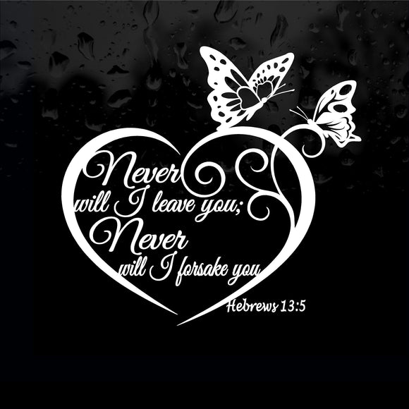 Decal - Religious - Hebrews 13:5 Never Will I Leave You.