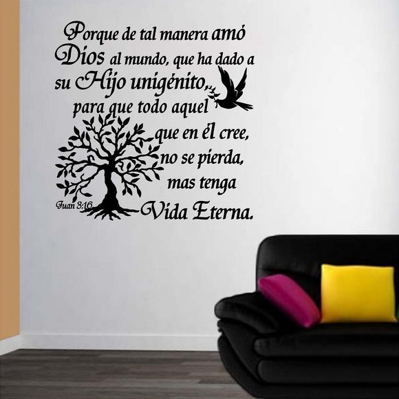 Spanish Wall Decals. Inspirational Wall Decal. Christian Home Decor. Biblia. Juan 3:16