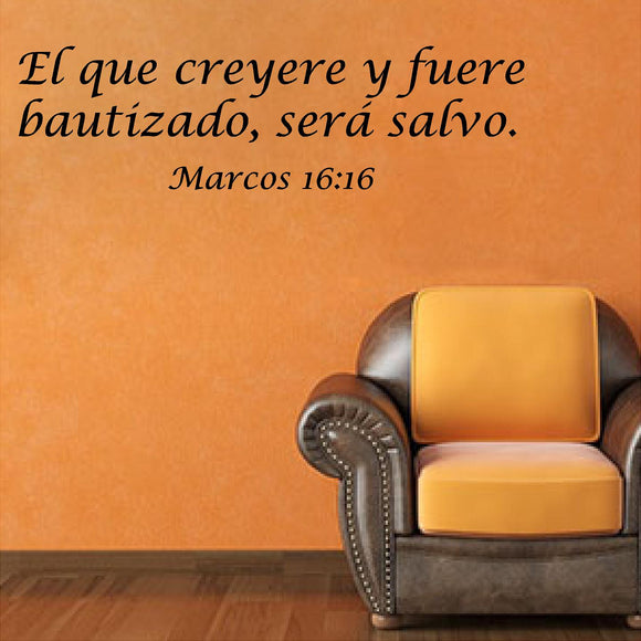 Spanish Wall Decals.  Vinilos Decorativos.  Versiculo de la biblia: Marcos 16:16