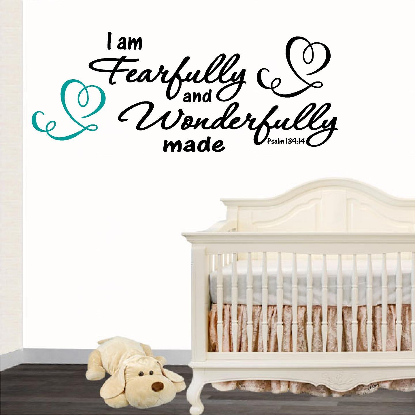 Stickers. Vinyl Wall Decal. Bible Scripture: Psalm 139:14 Wonderfully Made.