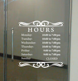 Custom Decal - Business Hours. Store Hours Decal. Style 1