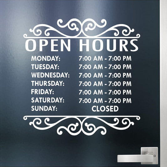 Custom Decal - Business Hours. Store Hours Decal. Style 2