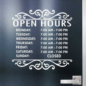 Custom Decal - Business Hours. Store Hours Decal. Style 2