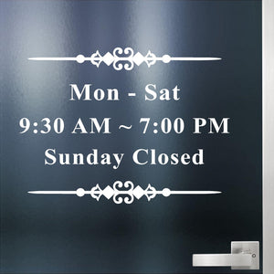 Custom Decal - Business Hours. Store Hours Decal. Style 4