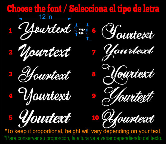 Custom Decal - Personalize your Text. Choose your font, size and color