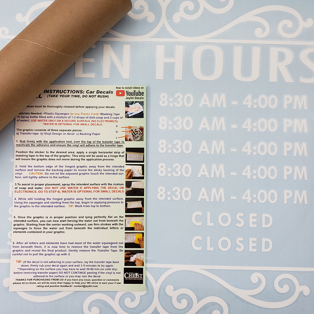 Custom Decal - Business Hours. Store Hours Decal. Style 2