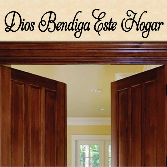 Spanish Wall Decals. Dios Bendiga Este Hogar. Vinilo Decorativo. Wall Decal. (27in x 5in)