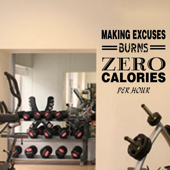 Fitness Wall Decals. Gym. Exercise:  Making Excuses Burns Zero Calories per Hour
