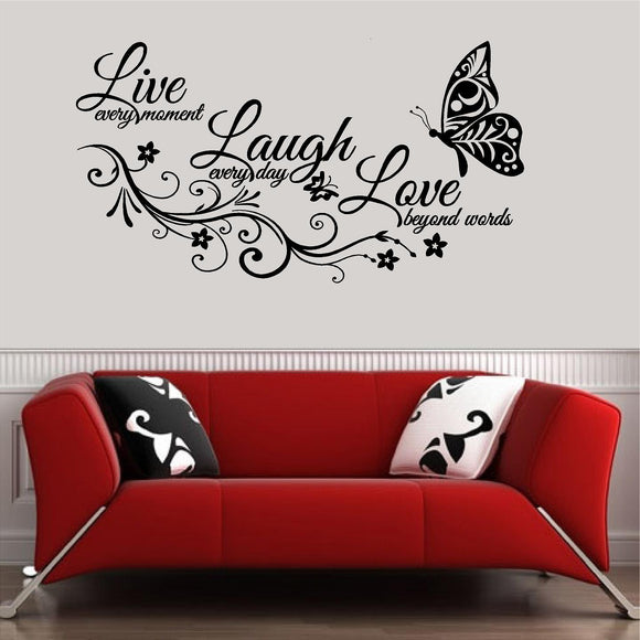 Quotes Decals. Wall Decal. Home Decor. Wall Art Decals.  Live, Laugh and Love.