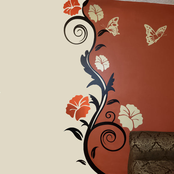 Wall Decor. Floral Vine with butterflies.  Wall Decals.