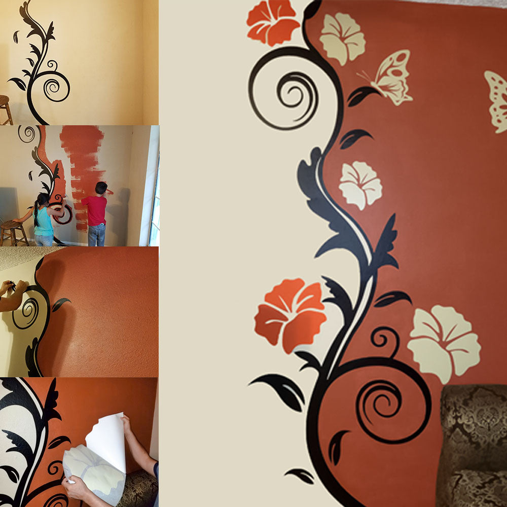 Stickers. Vinyl Wall Decal. Home Decor. Floral Vine with butterflies.